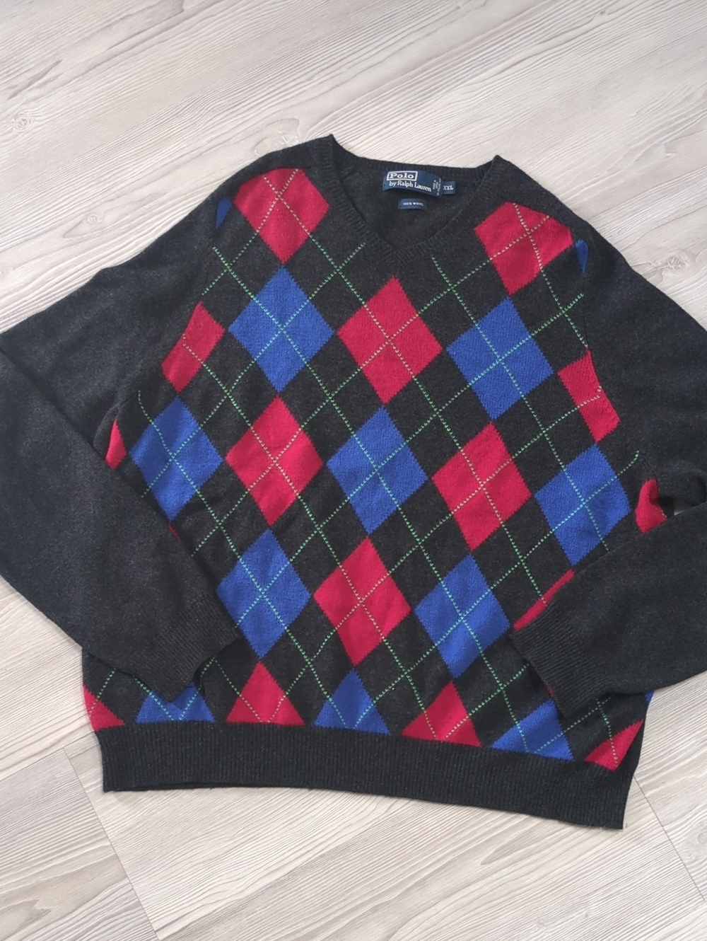 Vintage Polo Ralph Lauren 100% Wool Argyle V-Neck Sweater XXL